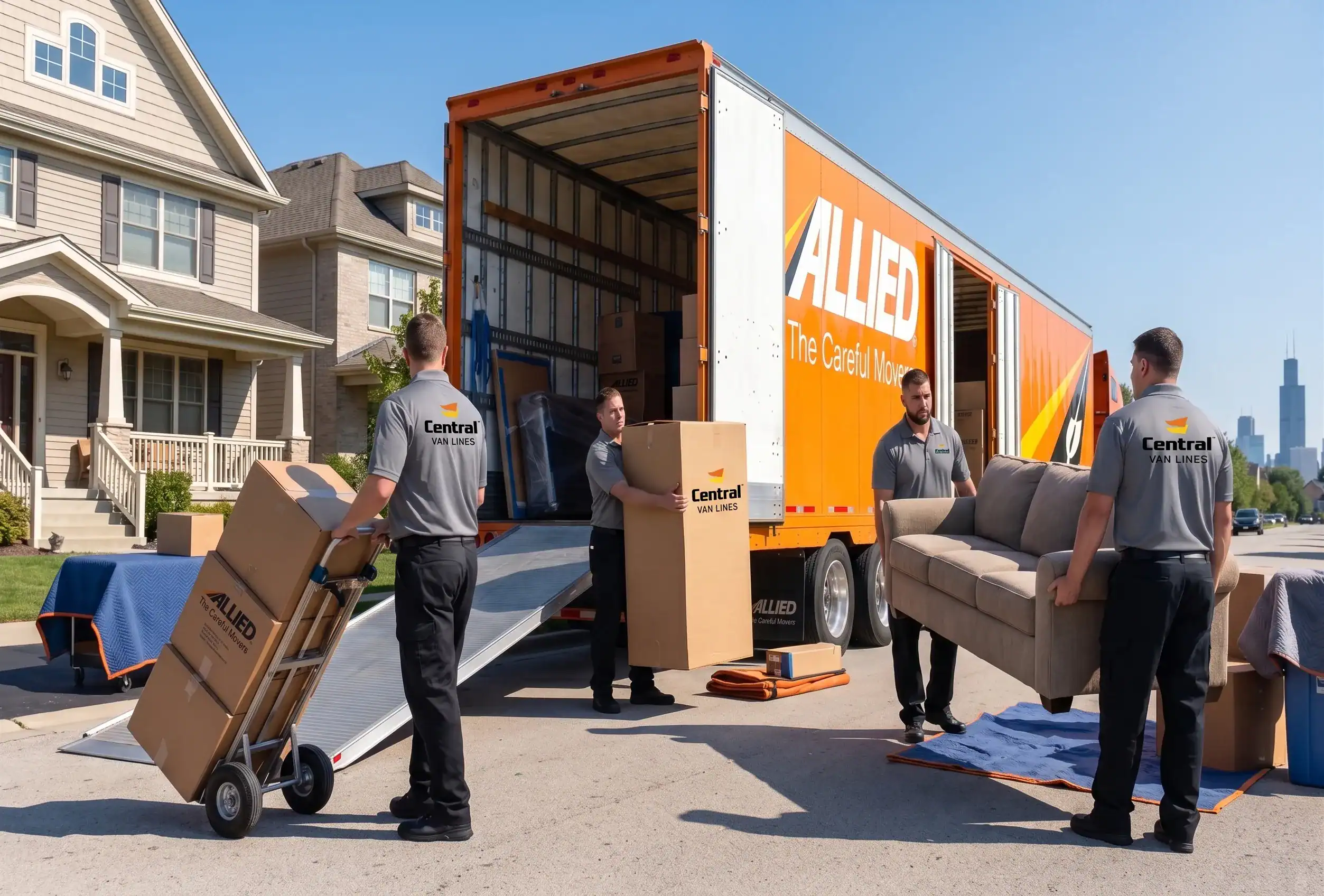 Central Van Lines employee relocation team at a corporate building