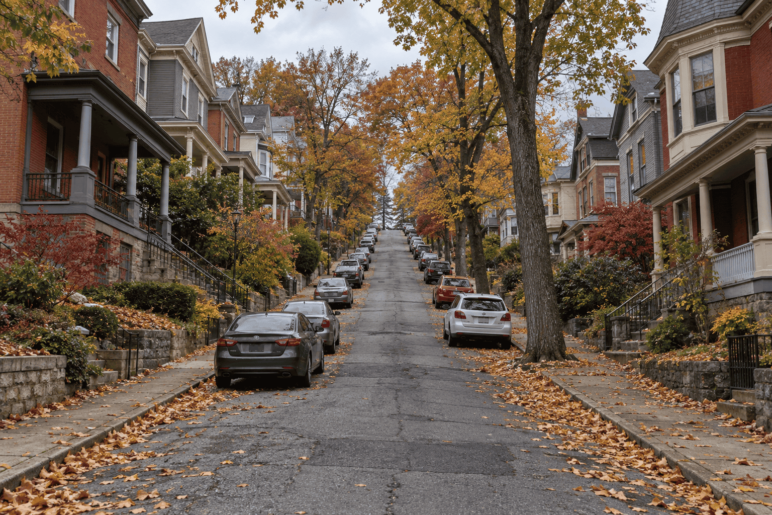 Steep autumn street in Wheeling